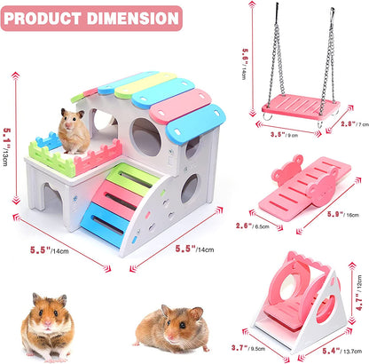 Toys - 4-Piece Hamster Toy Set: House, Swing, Seesaw, and Sport Set