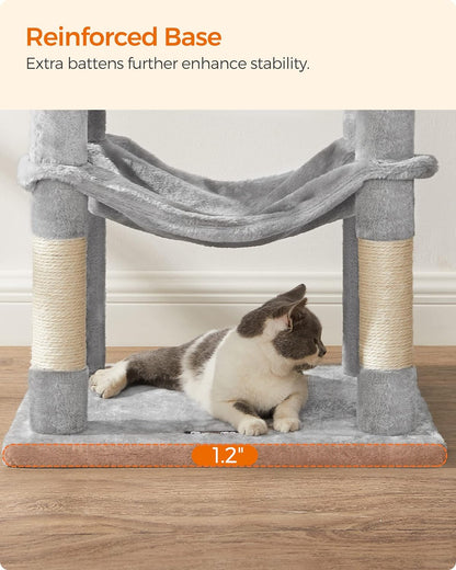 Bedding and Furniture - Cat Tree, 56.3-Inch Cat Tower for Indoor Cats, Multi-Level Cat Condo with 4 Scratching Posts, 2 Perches, Hammock, Cave, Light Gray UPCT161W01