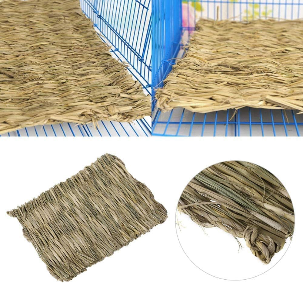 Cages and Habitat Accessories - Grass Mat Woven Bed Mat for Small Animal 4PCS Large Bunny Bedding Nest Chew Toy Bed Play Toy for Guinea Pig Parrot Rabbit Bunny Hamster Rat