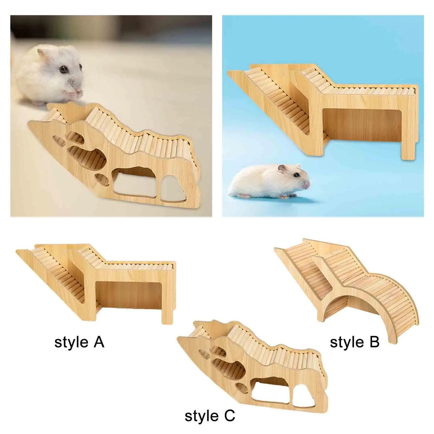 Cages and Habitat Accessories - Washable Hamster Hideaway Wooden House with Climbing Ladder