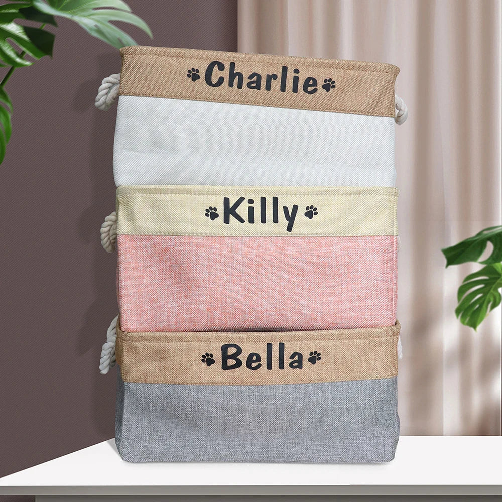 Customizable Products - Personalized Dog Toy Basket Free Print Pet Storage Box Foldable DIY Custom Name Toys Accessories Dog Canvas Bag Pet Products