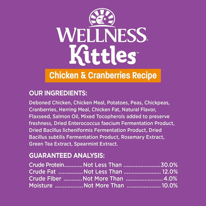 Food Treats - Wellness Kittles Crunchy Natural Grain Free Cat Treats, Chicken & Cranberries Recipe, All Life Stages, 2-Ounce Bag