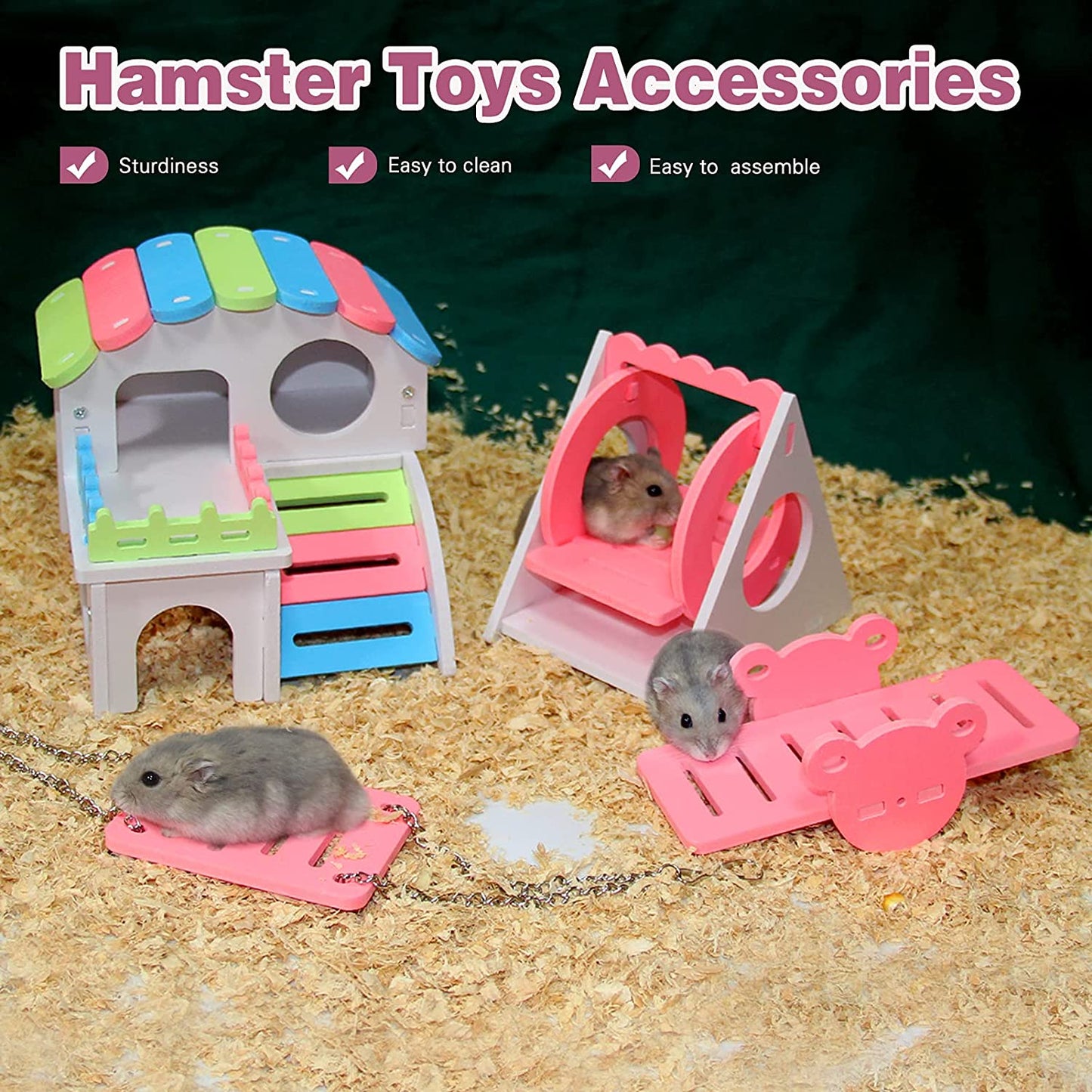 Toys - 4-Piece Hamster Toy Set: House, Swing, Seesaw, and Sport Set