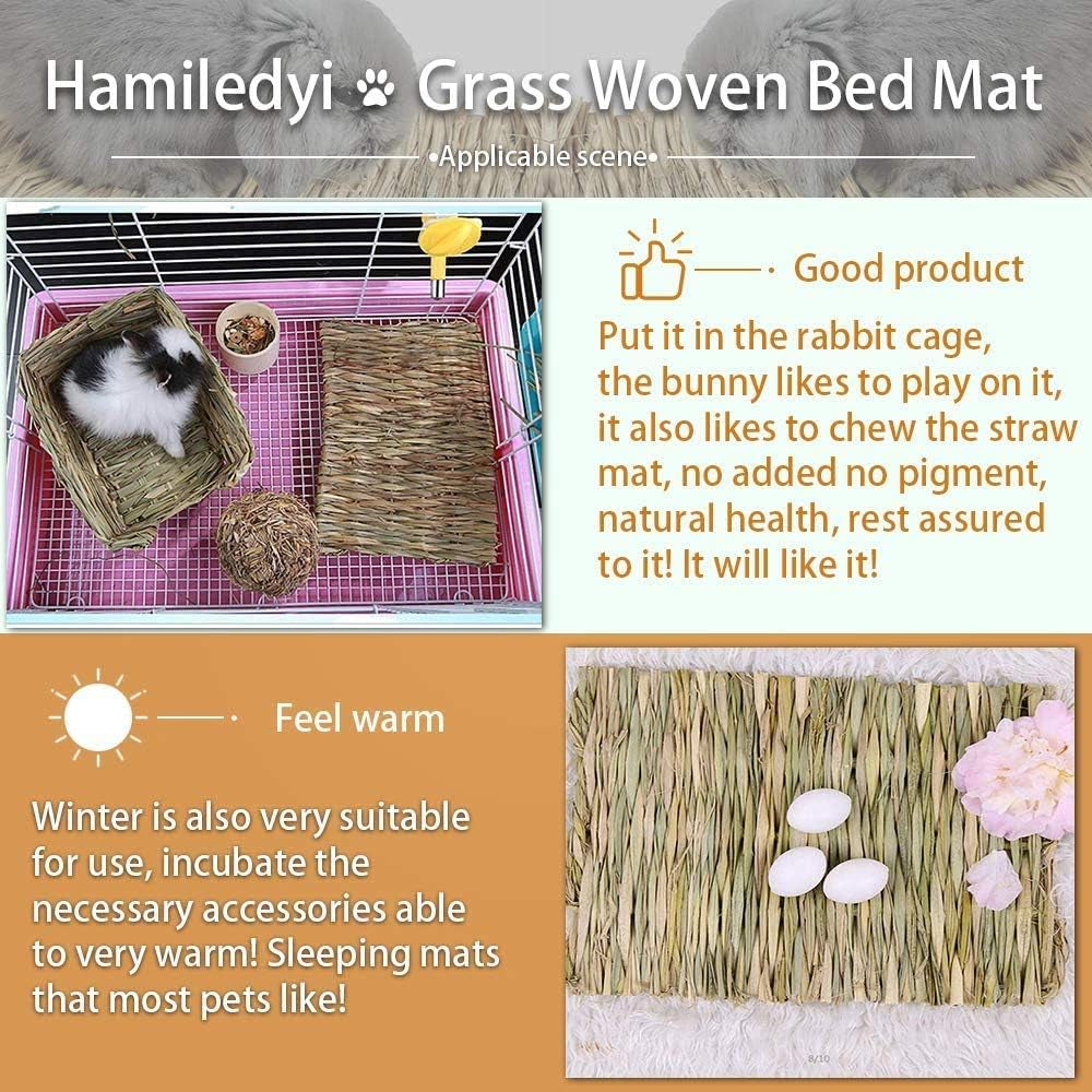 Cages and Habitat Accessories - Grass Mat Woven Bed Mat for Small Animal 4PCS Large Bunny Bedding Nest Chew Toy Bed Play Toy for Guinea Pig Parrot Rabbit Bunny Hamster Rat