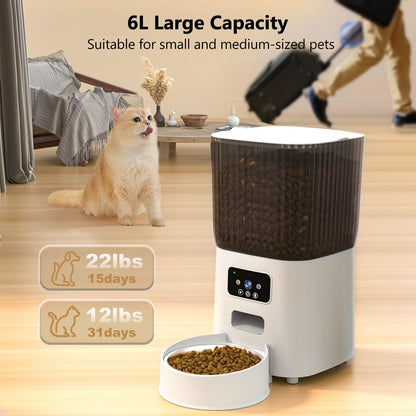 Feeding Accessories - Automatic Cat Feeder with Camera, 1080P Live Video with Night Vision, 6L/25 Cups Timed Cat Food Dispenser for Remote Feeding, 2-Way Audio, Smart Pet Feeder for Cats and Dogs with App Control