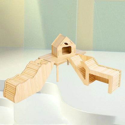 Cages and Habitat Accessories - Washable Hamster Hideaway Wooden House with Climbing Ladder