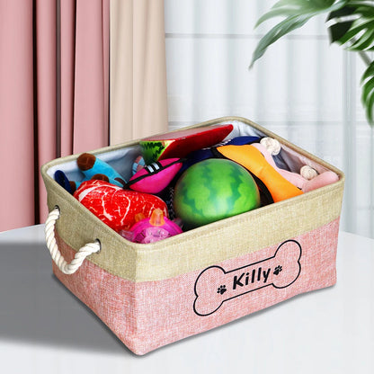 Customizable Products - Personalized Dog Toy Basket Free Print Pet Storage Box Foldable DIY Custom Name Toys Accessories Dog Canvas Bag Pet Products