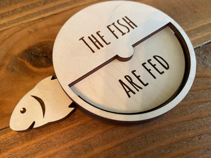 Feeding Accessories - Fish Feeding Tracker - Tank Accessory - Gift for Fish Lovers - Pet Reminder Supplies - Wood Toggle Chart