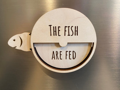 Feeding Accessories - Fish Feeding Tracker - Tank Accessory - Gift for Fish Lovers - Pet Reminder Supplies - Wood Toggle Chart